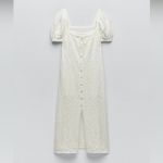 ZARA  Oyster White Jacquard Knit Squared Neck Summer Boho Midi Lined Dress Sz S Photo 1