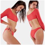 Solid & Striped  Elise Coral Long Sleeve Crop Swim Top Sz L Photo 3
