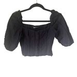 ZARA  Cropped‎ Eyelet Puff Sleeve Blouse Black Sz XS Photo 2