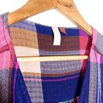 Anthropologie Pilcro Plaid Peplum Smocked Waist Long Sleeve Top Pink Navy Small Photo 9