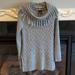 Sweater Tunic Short Dress Drape Neck Cable Knit Fringe Womens Medium Photo 1