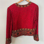 Laurence Kazar  Silk Beaded Vintage Jacket Top Red Small Large Medium Photo 8