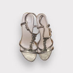 David's Bridal David’s Bridal Gold Leather Sandals Heels Shoes Size 8.5 M Photo 3