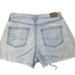 American Eagle  Blue Light Wash Lace Trim Cotton Denim Mid Rise Jean Short Size 4 Photo 1
