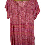 Umgee  Floral Paisley Tiered Mini Dress Small Pink Boho Lightweight Flowy Resort Photo 0