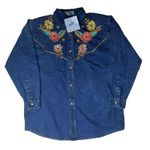 Vtg Jeetish Pretty Bleu Blue Acid Washed Denim Beaded Sequin Embellished Shirt S Photo 0