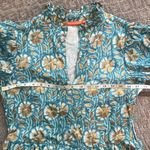 NWOT Oliphant Teal Floral Tiered Mini Dress Hand Block Print, Size Small Blue Photo 11