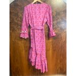 GUL HURGEL Printed Linen Midi Wrap Dress Belted Floral Ruffle Size Medium M Purple Photo 3