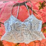 Aerie  light blue cottage cut out pleated tank crop top Photo 3