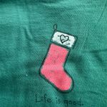 Life is Good  T Shirt Top W Large Christmas Stocking Green LS Heart Holiday Party Photo 3