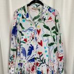 Loft  White Colorful Graffiti Tropical Rhythm Godet Shirt Dress Sz.12 Photo 4