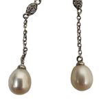Adornia Rhodium Plated Swarovski Crystal & 7mm Freshwater Pearl Drop Earring NEW Photo 2