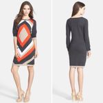 Eliza J  • Diamond Pattern sweater dress grey orange tan knit long sleeve Photo 2