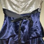 Navy Blue and Off White Belted Formal Dress Size 12 Photo 3