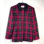 Le Suit Vintage II Red/Black Buffalo Plaid Blazer Contrast Collar Size 8 Photo 5