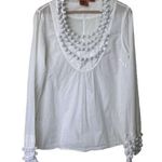 Tory Burch 12 White blouse Cotton Pomp Pomp Long Sleeves Photo 0