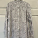 BeachLunchLounge  Karolee Heart Print Cotton Shirt Ruffle Neck Buttons Womens XL Photo 0