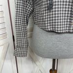 American Eagle Plaid Hoodie Crop Button Up Shirt Grey XS Distressed Shacket Photo 7