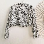 Black white cropped leopard button up down blouse shirt top long sleeve office siren core #streetwear Photo 1