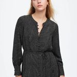 Madewell  Tie Waist Midi Dress Dot Black Long Sleeve A Line Godet Small NWT Photo 1