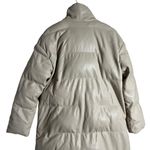 Something Navy Cream Faux Leather Oversized Trench Puffer Coat Size Small Photo 11