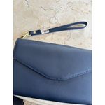 ling xin LEATHERWARE Navy blue Mini faux Leather Wallet With Wrist Strap Photo 4