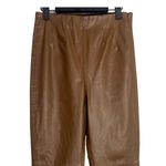 ZARA Faux Leather Hi Elastic Waist Skinny Ankle Crop Pants Raw Hem M Brown #3100 Photo 1