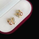 Love Heart Pearl Stud Earrings for Women Gold Photo 2