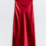 ZARA  maxi red satin ruffle strappy bodycon evening casual summer wedding dress  Photo 11