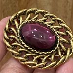 Vintage Unsigned Purple Dome Cabochon Gripoix Brooch Photo 3