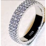 Boutique NEW 14k Gold Plated S925 Triple Row Eternity Round Diamond Wedding Ring, Size 7 Photo 5
