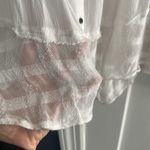 Free People  large rayon gauzy flowy Elegant off scoop White Button-Up Top Photo 3