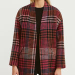 Rachel Zoe Plaid Tweed Wool Blend Coat Pink Check Longline Jacket Size M Photo 0