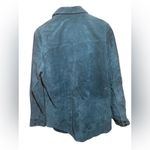 Women’s Teal 100% Leather Button Down Collared Shirt Jacket Shacket size M Blue Size M Photo 1
