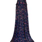 French Grey Halter‎ Crochet‑trim Blue Pink floral Maxi Dress L Photo 0