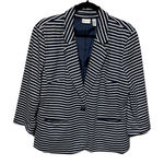 kim rogers  XL NAVY/WHITE‎ STRIPPED ONE-BUTTONED BLAZER 3/4 SLEEVE LIKE NEW Photo 0