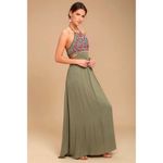 Lulu’s Little Beach Olive Green Embroidered Maxi Dress Photo 1