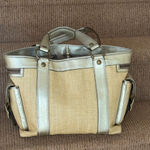 Coach Large Vintage Legacy Natural Straw & Gold Metallic Leather Tote Bag Photo 1