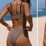 Cupshe  Brown Rib Mineral Wash Scoop Neck Top & Hipster Bikini Set Size L Photo 1