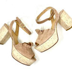 Anthropologie Ruffled Platform Heel Sandals Suede Light Pink Size 41 US 10.5 Photo 0