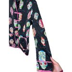 Anne Carson Quilted Lantern Print Kimono Jacket Black Pink Silk Blend Size M Photo 2