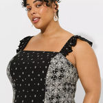 Torrid NWT  Challis Smocked‎ Ruffle Trim Crop Top Size 3X Black Bandana Photo 0