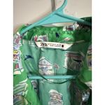 ZARA Women's Knotted Collard Open V~Neck Green Satin Shops Print Crop Blouse M Photo 2