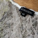 KOMAROV Crinkle Mesh Long Sleeve Shirt Medium Beige Green Retro Blouse Career Photo 5