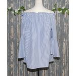 Mileage Blue Striped Embroidered Roses Blouse Top Plus Size 1X 3/4 Bell Sleeve Photo 9