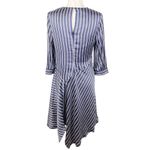 Banana Republic  Navy Blue PJ Stripe Asymmetrical Draped Satiny Shift Dress Sz 6 Photo 4
