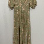 Kivari Lani Dress Midi Size Small Khaki Floral Short Sleeve Boho Green Photo 0