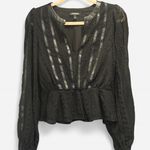 EXPRESS Black Lace And Faux Leather Trim Long Sleeve Peplum Top Boho French Chic Photo 4