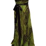 Vintage Coty Collection Green 100% Silk Strapless Animal Print Gown Dress XS Photo 0