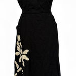 ZARA  Black Floral Embroidered Maxi Halter Dress Open Back Beaded Flowy Midi Photo 0